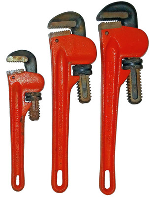 LOT OF 3 PLUMBING PIPE WRENCHES 12'' 10'' 8'' DROP FORGED HEAVY DUTY GREAT SHAPE