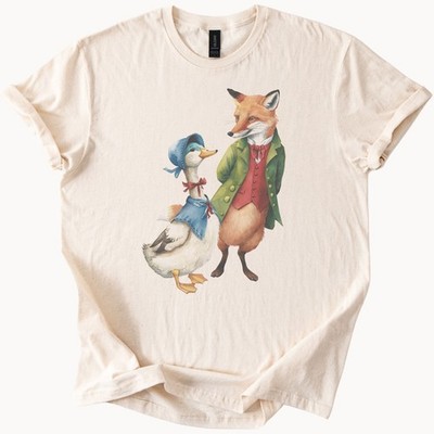 Fox and Duck Storybook Characters Graphic Tee Cute Animal Friends Shirt