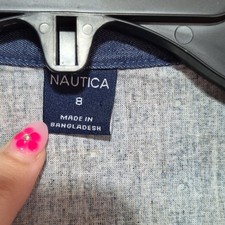 Nautica Boys Blue Plaid Anchor Print Button-Up Shirt Long Sleeve Size 8