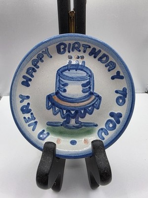 Vintage M.A. Hadley Pottery 4'' Happy Birthday Mini Plate Coaster Trinket Dish