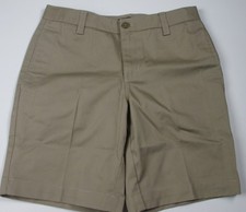 LANDS END Khaki School Uniform Plain Front Chino Shorts Girls 14 Slim NEW 