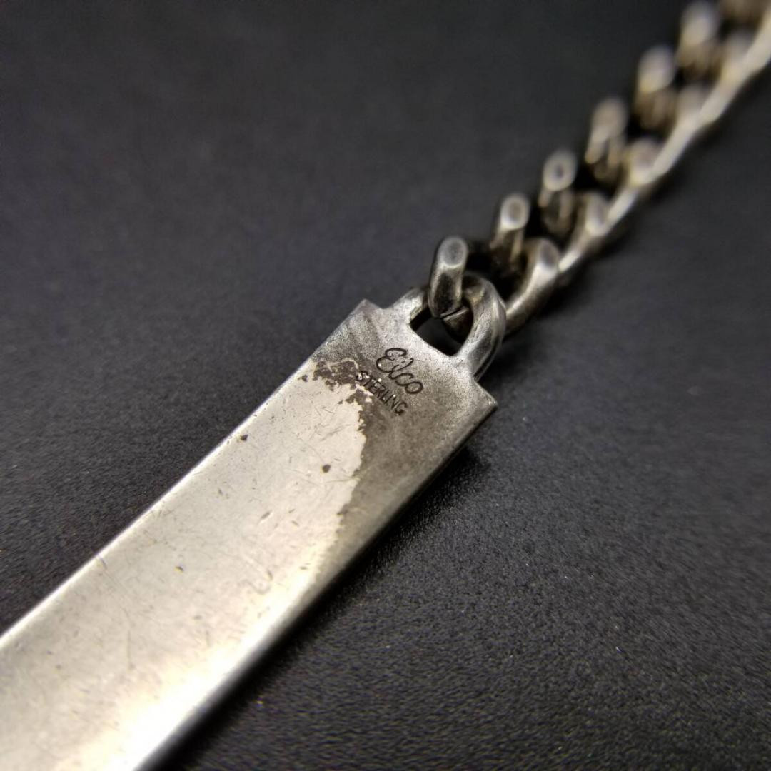 Elco社製 IDタグ 長方形プレート デコボコエッジ ヴィンテージ ブレスレッ Elco Vintage Silver Plate ID Tag Link Bracelet 19cm 1980s | eBay