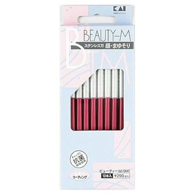 Japanese KAI Razor for Women's Face 10 Count (Pack of 1), white,maroon 