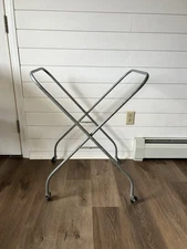 Vintage Retro Large Laundry Basket Folding Stand With Wheels Add Your Own Bag!