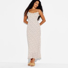 Wild Fable Women's Ruffle Trim Sleeveless Maxi Slip Dress - Cream Floral