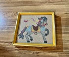Vintage Set of 3 Framed Carousel Horse Needlepoint Wall Art Mid Century — photo 4