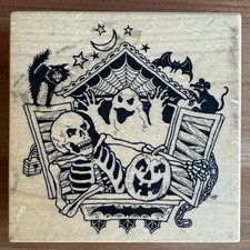 PSX Halloween Haunted House Rubber Stamp 1993 G-1173 Wood Mount Vintage