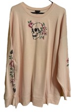 Torrid Relaxed Cozy Fleece Sweatshirt, Pink/Stitched Floral Skull Print - Sz 2