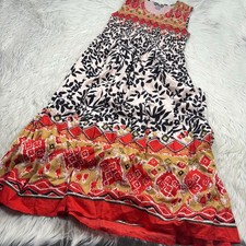 Marisol Women's L Smocked Floral Geo Cotton Maxi Dress Resort Boho Beach
