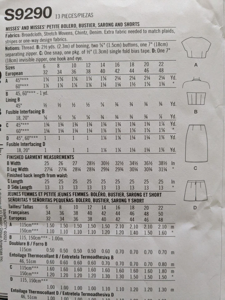 Simplicity 9290 UNCUT Easy-To-Sew Sewing Pattern BOLERO, BUSTIER, SARONG, SHORTS - Image 3 of 3