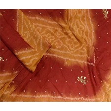 Sanskriti Vintage Long Dupatta Stole Pure Silk Yellow Hand Beaded Bandhani Veil