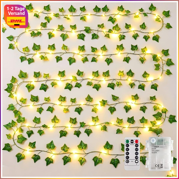 Lichterkette 100 LED Efeu 10M Batterie Innen AußEn Deko Weihnachtsbeleuchtung-image