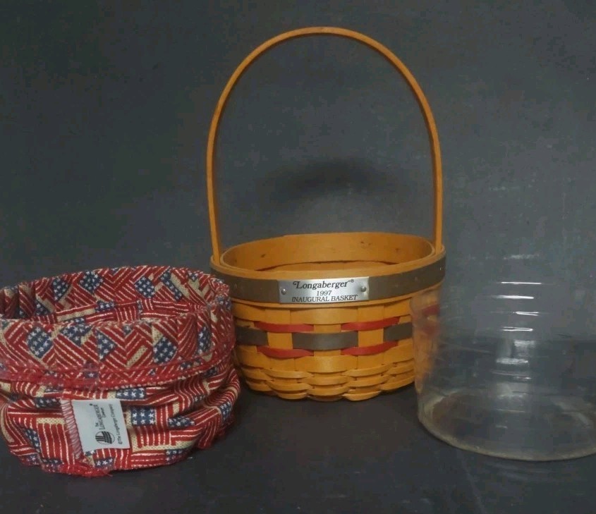 Vintage Longaberger 1997 Inaugural Basket W/Liner & Protector Round Red Blue