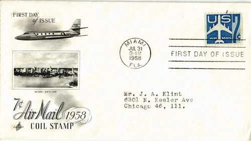 Dr Jim Stamps 7c Air Mail 1958 Coil Stamp First Day Issue ArtCraft Cachet Cover