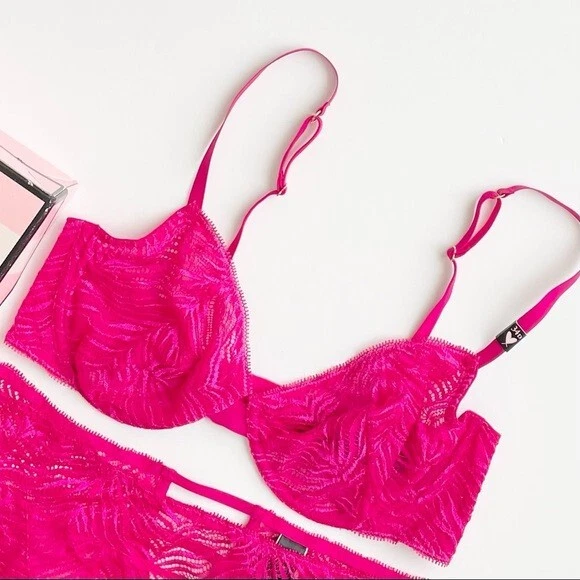 34D GRANDE Victoria’s Secret Rosa Caliente Sin Forro Demi Sujetador Conjunto Bragas Brasileñas Foto 3 de 4