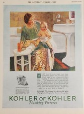 1925 Print Ad Kohler of Kohler Plumbing Fixtures Mom,Baby in Bathroom Wisconsin