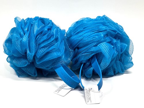 NEW 2 BATH BODY WORKS BATH SPONGE SUPER SOFT LOOFAH SILICONE HANDLE MEDIUM BLUE - Picture 2 of 4