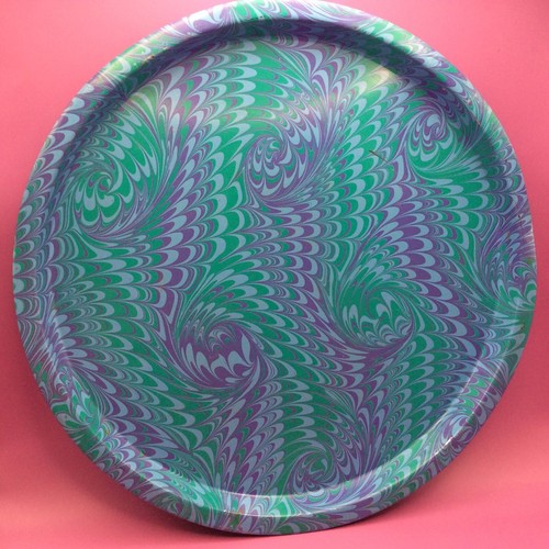 Round Metal Serving Tray with Psychedelic Purple and Green Decoration - Picture 2 of 12