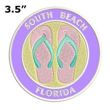 South Beach Florida Flip Flops Patch Embroidered Iron-On/Sew-on Applique, Travel