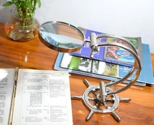 Sleek Nickel Polished Nautical Tabletop Magnifying Glass Brass decorative Wheel
