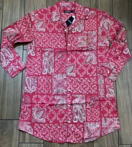 Lauren Ralph Lauren Sleep Shirt Women’s Size Medium Red Paisley Floral Button Up - Picture 3 of 11