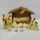 Vintage Nativity Set Made Japan Wood Stable Chalkware Figures Complete Christmas