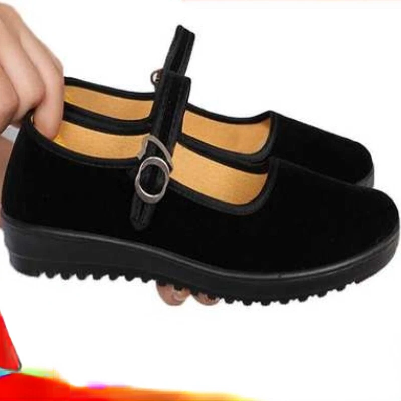 Women Shoes Flat Black Soft Sole Ankle Buckle Strap Footwear Work Office Retro