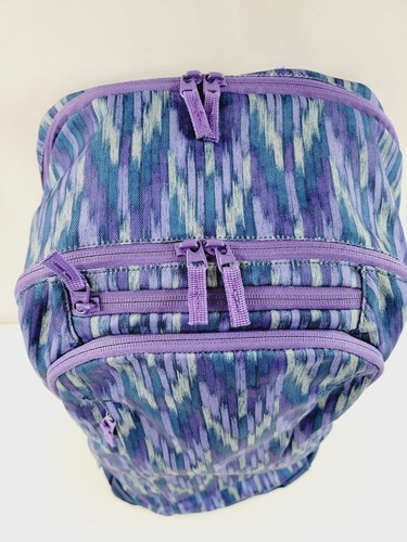 Lands End Adult Purple Striped Computer Laptop Multi-Pocket Backpack - Afbeelding 3 van 8