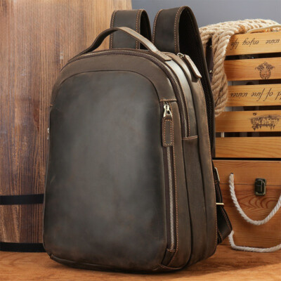 Men's Large Capacity Retro Leather Backpack Computer Bag Outdoor Backpack