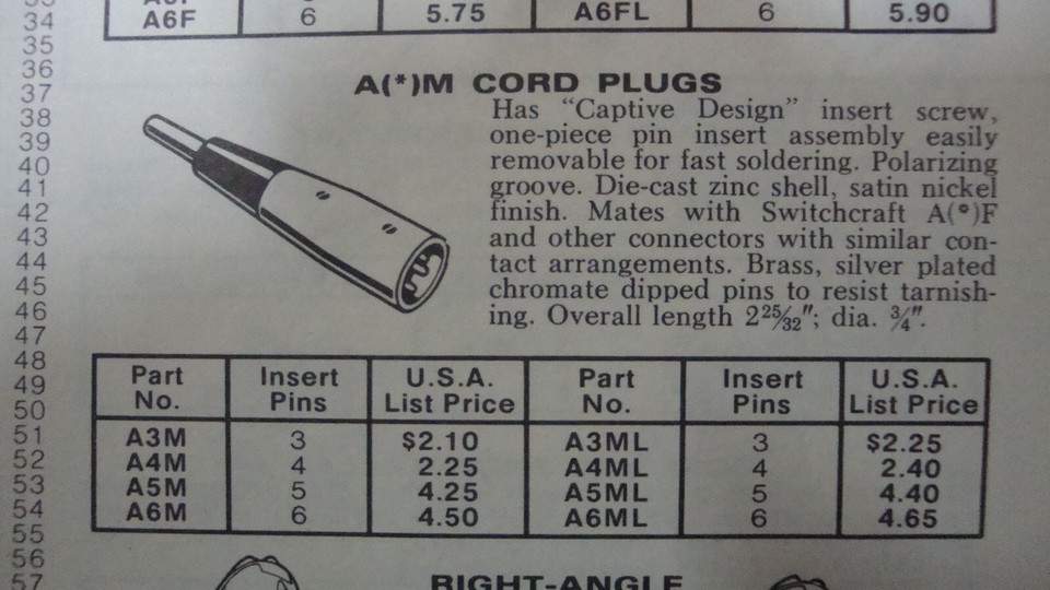 SWITCHCRAFT A3M 3 PIN XLR MALE MIKE MICROPHONE CABLE CONNECTOR eBay