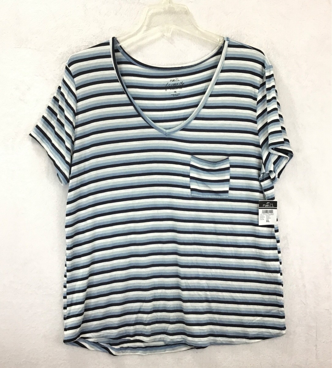 Rue 21 Striped Favorite V-Neck Tee Short Sleeve Pocketed T-Shirt