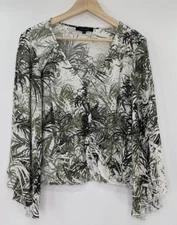 Sanctuary Women’s Gilligan Wrap Blouse Bell Sleeve Tiki Palm Size Large