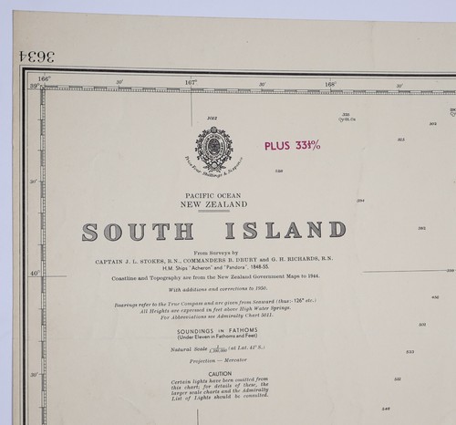 Nautical Chart "New Zealand. South Island" U.K Admiralty, 1951 - Picture 2 of 11