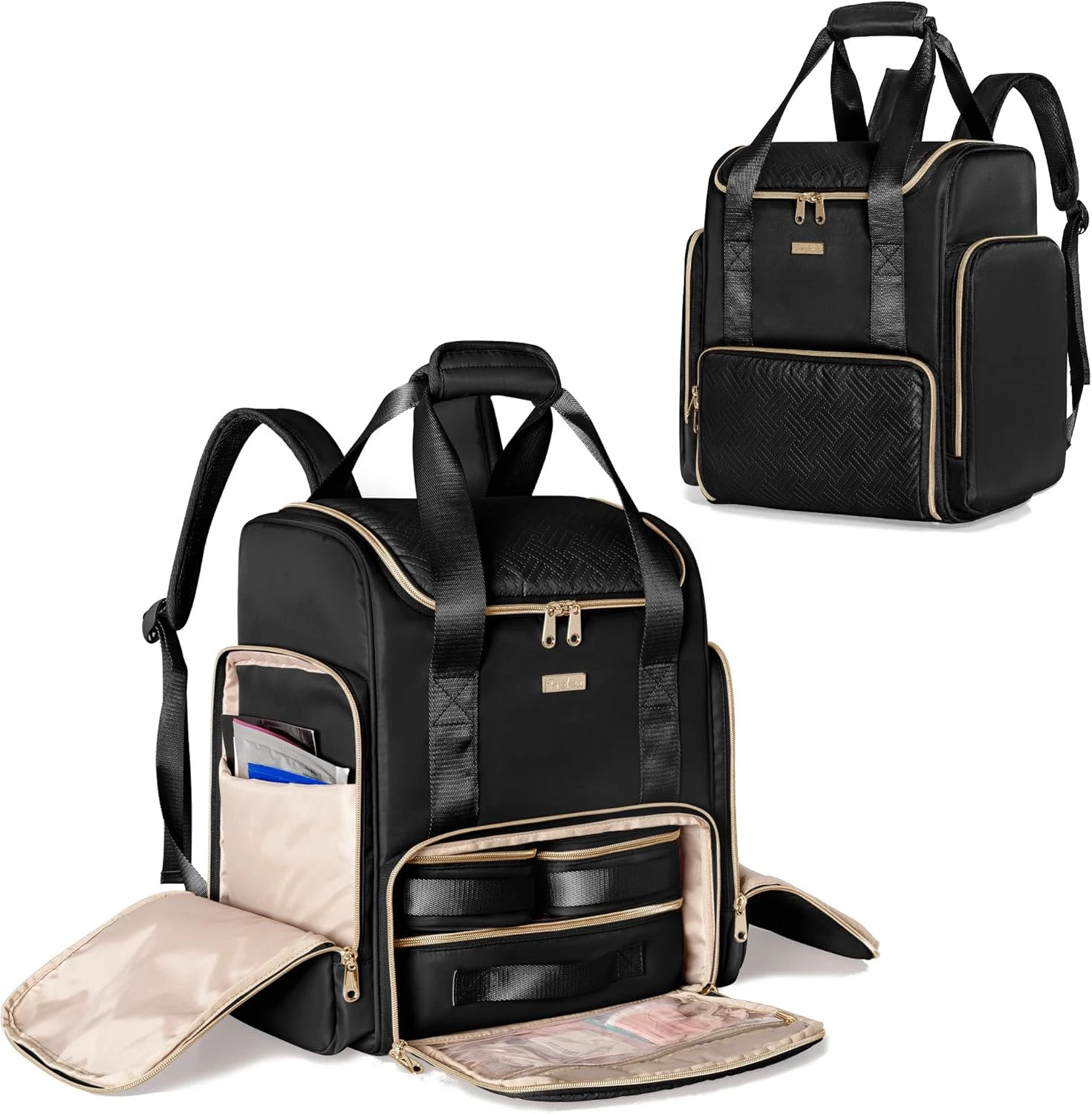 Professional Large Makeup Backpack with 3 Clear Bags & Brush Storage