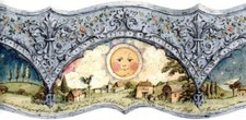 Designer Fairy Tales Roman Numeric Poem Sun Moon Celestial Wallpaper Border Blue