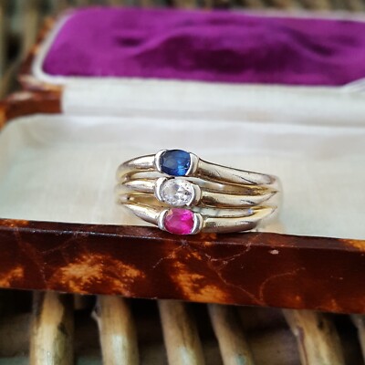 925 Sterling Silber Ring, natürlicher Rubin und Saphir, Größe R US 8,5, vergoldet 