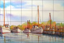 Boat Tile Backsplash Hugh Harris Ceramic Seascape Nautical Art POV-HHA004