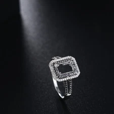 Sterling Silver Flawless Ring Natural Black Diamonds 0.3ct Emerald Shape 8x6mm