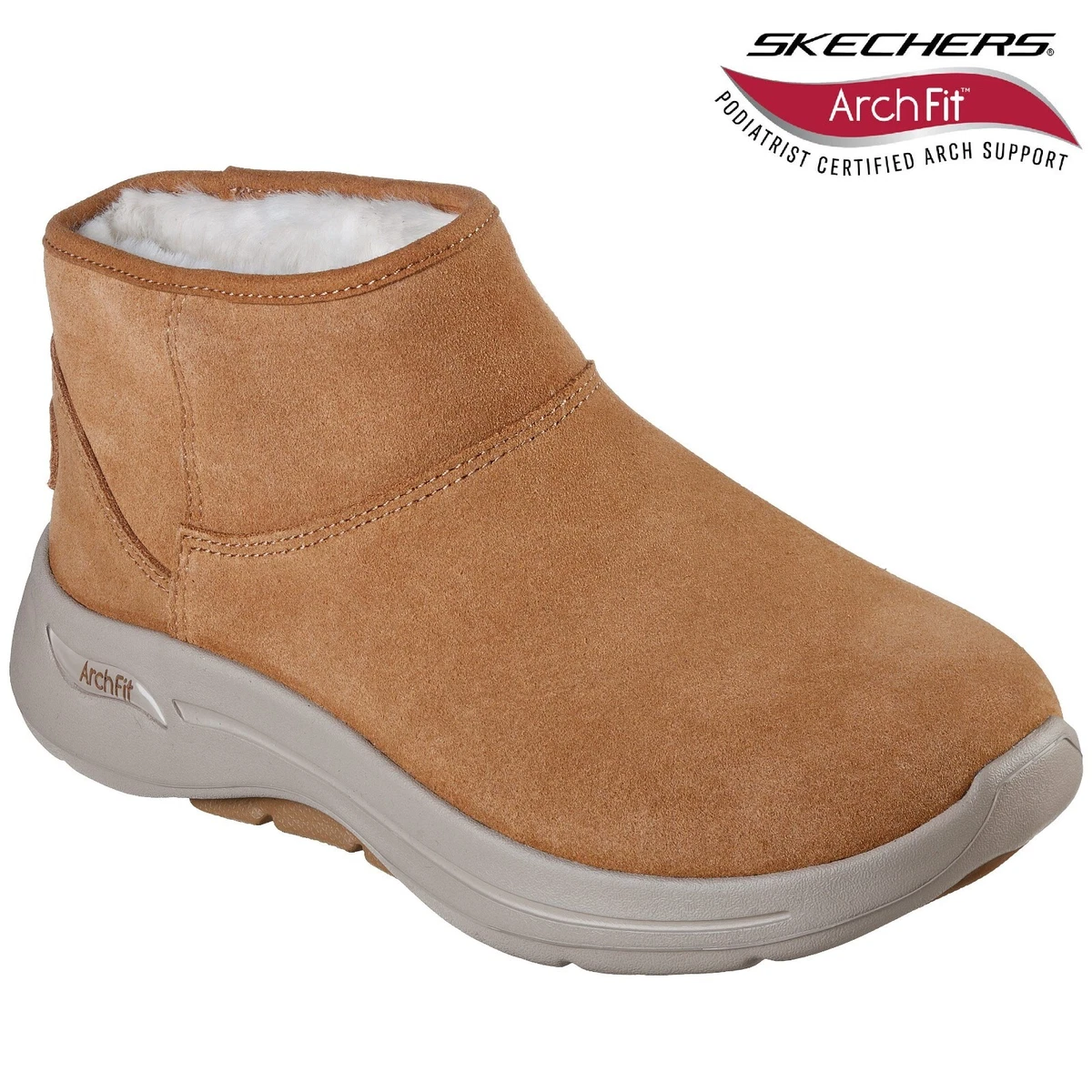 Womens Skechers GO WALK ARCH FIT COZY Suede Leather Winter Warm Boots Shoes Size
