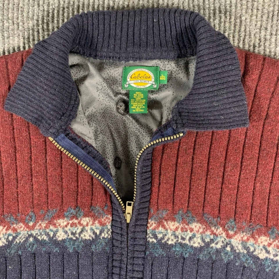 Suéter Cabelas Para Mujer Grande Rojo Cremallera Completa Tapón de Viento Forrado Mezcla de Lana EE. UU. Foto 3 de 4