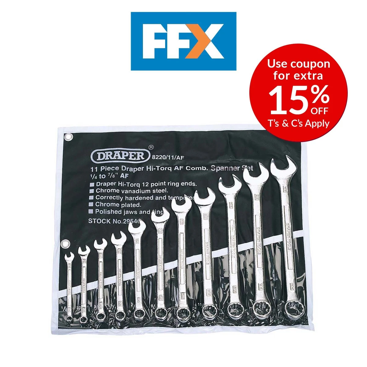 Draper Expert Imperial Combination Spanner Set AF Sizes Open Ended