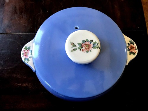Vintage Hall's Kitchenware Rose Parade 2.5 Round Qt Casserole With Lid Blue - Picture 2 of 4