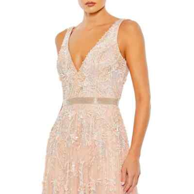 Mac Duggal Embellished Beaded Plunge Neck Long Tulle Gown Size 4 NWT | eBay