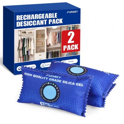 2 Pack Rechargeable Desiccant Packs, 100g Each, Blue, Color Indicating Silica...