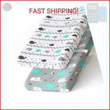 Stretchy Changing Pad Covers for Boys Girls,2 Pack Jersey Knit,Elephant  Whale