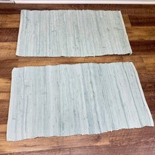 2 34x18 Chindi Rag Rugs Pastel Blue Aqua Cott...