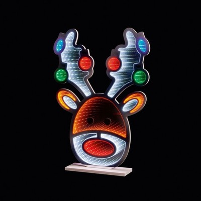 Weihnachten Hirschkopf Rentier Infinity LED Spiegel Tunnel Licht 3D Deko 60cm