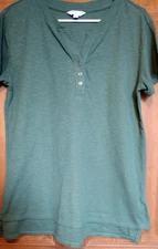 Time & Tru Henley Size M 8-10 Women's Green Short Sleeve Slub Knit Ribbed