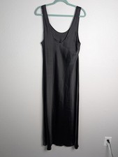 ASOS DESIGN Dress Womens 14 Black Long Slip Strappy Satin Scoop Neck Romania