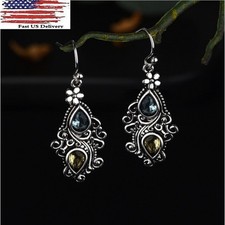 Fashion Boho Drop Earring Silver Plated Jewelry green Tourmaline Lab-Created C8